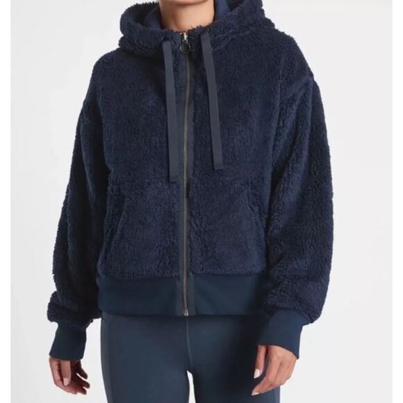 Athleta Jackets & Blazers - Athleta Cozy Sherpa Reversible Jacket Navy Blue Womens Size Large Winter Casual